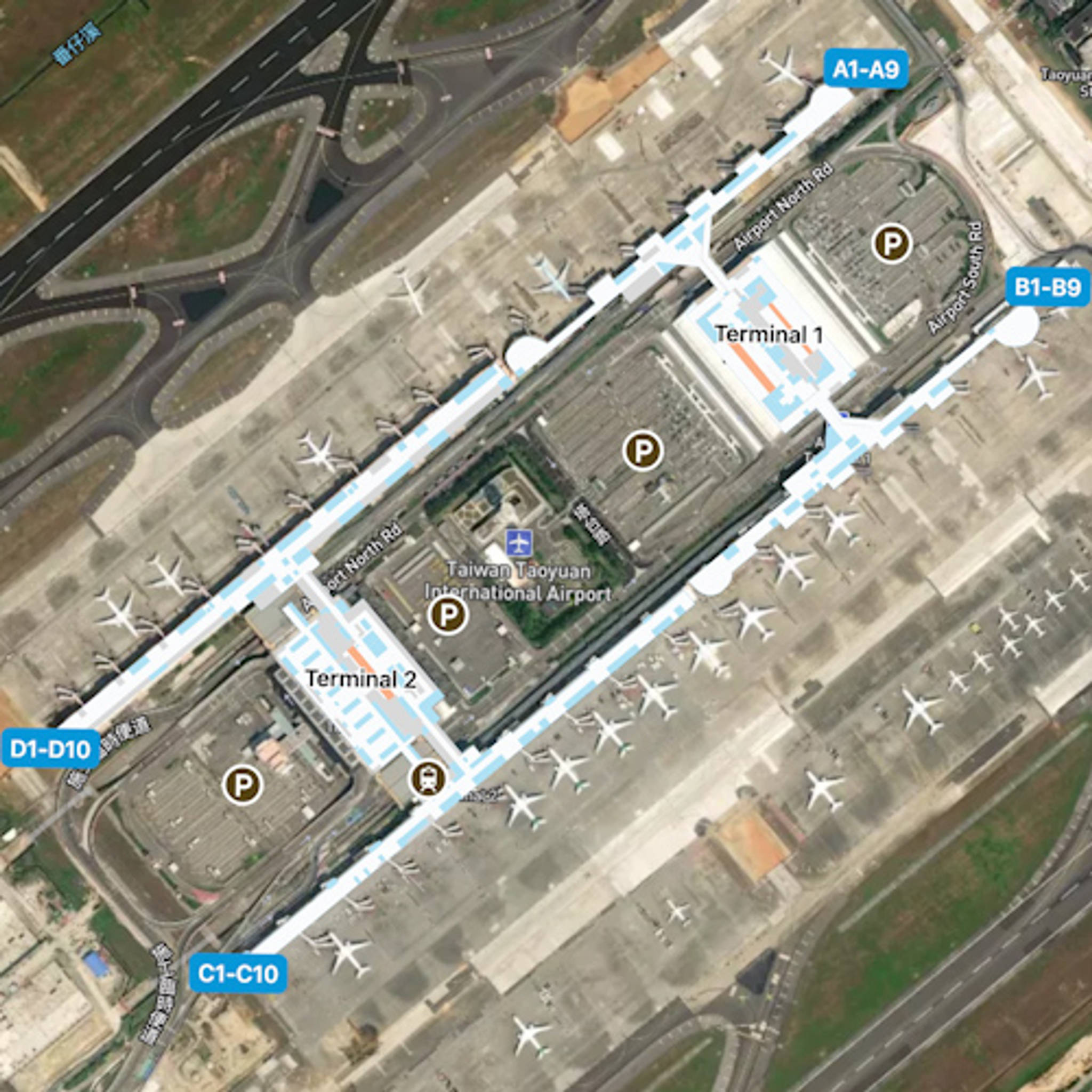 Taiwan Taoyuan Airport TPE Terminal Overview Map