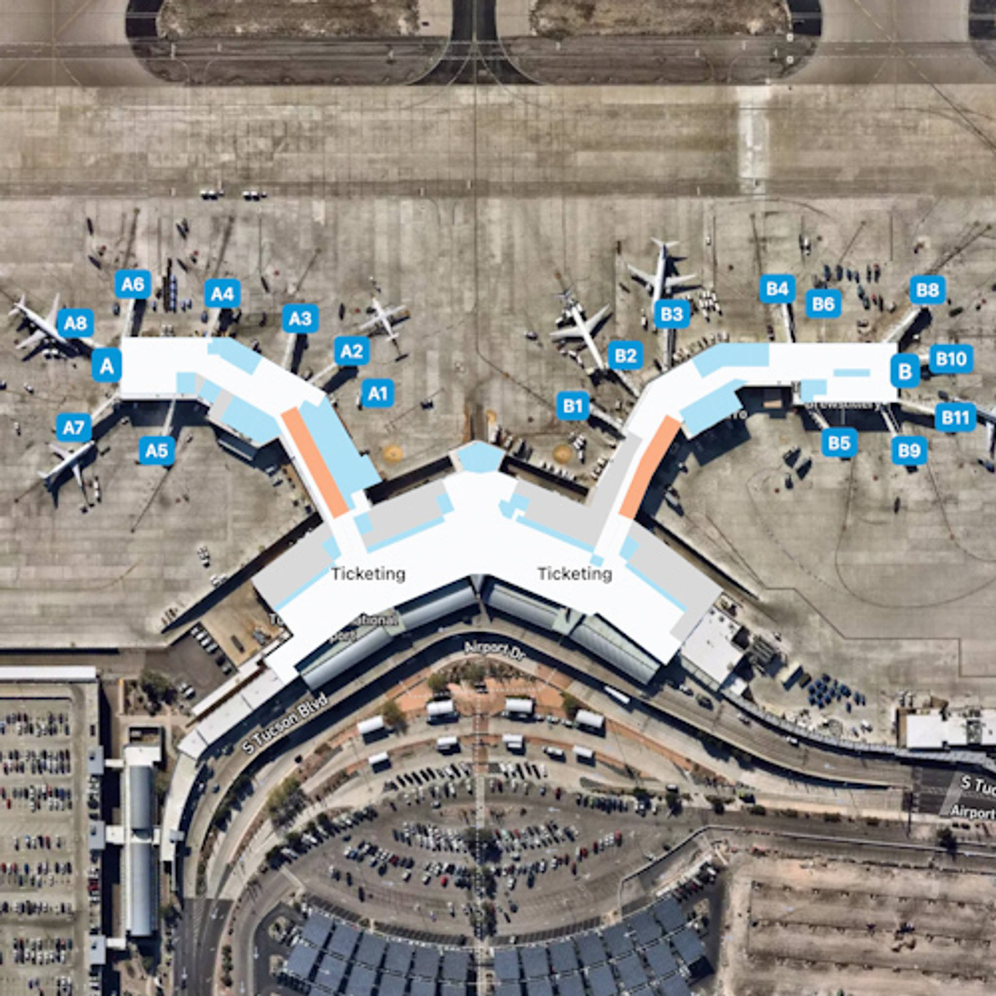 Tucson Airport TUS Terminal Overview Map