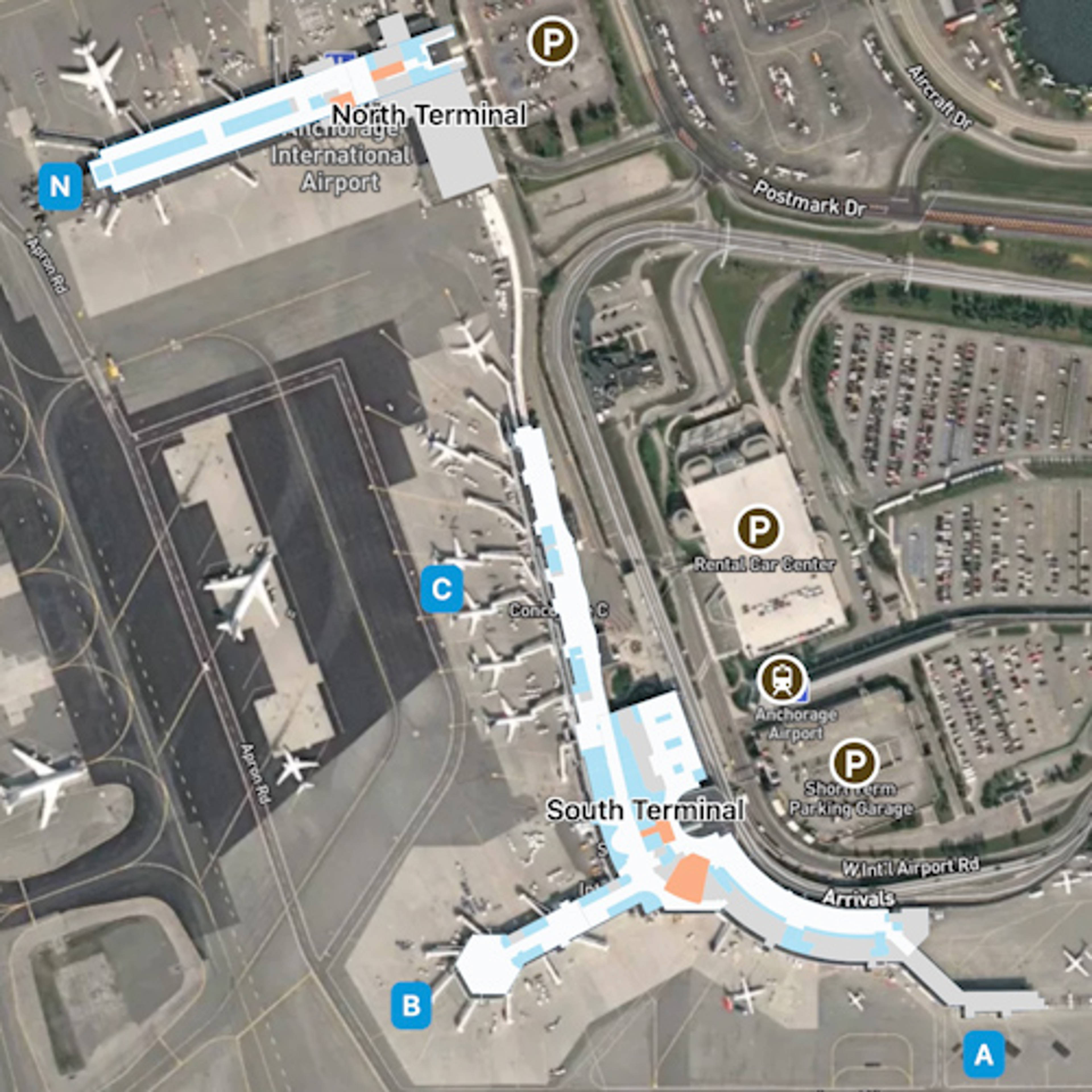 Ted Stevens Anchorage Airport ANC Terminal Overview Map