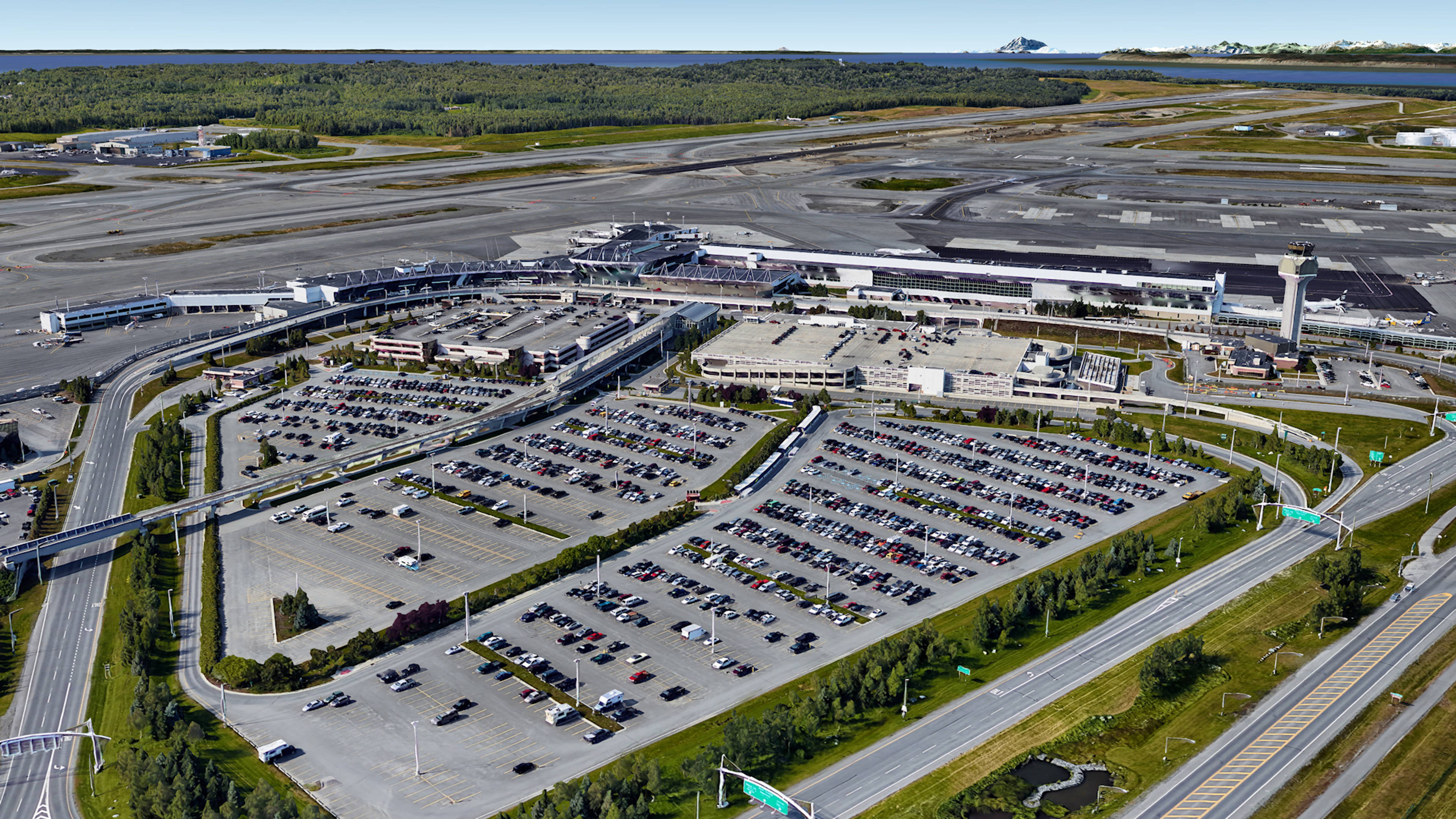 Aerial View of Ted Stevens Anchorage Airport Parking