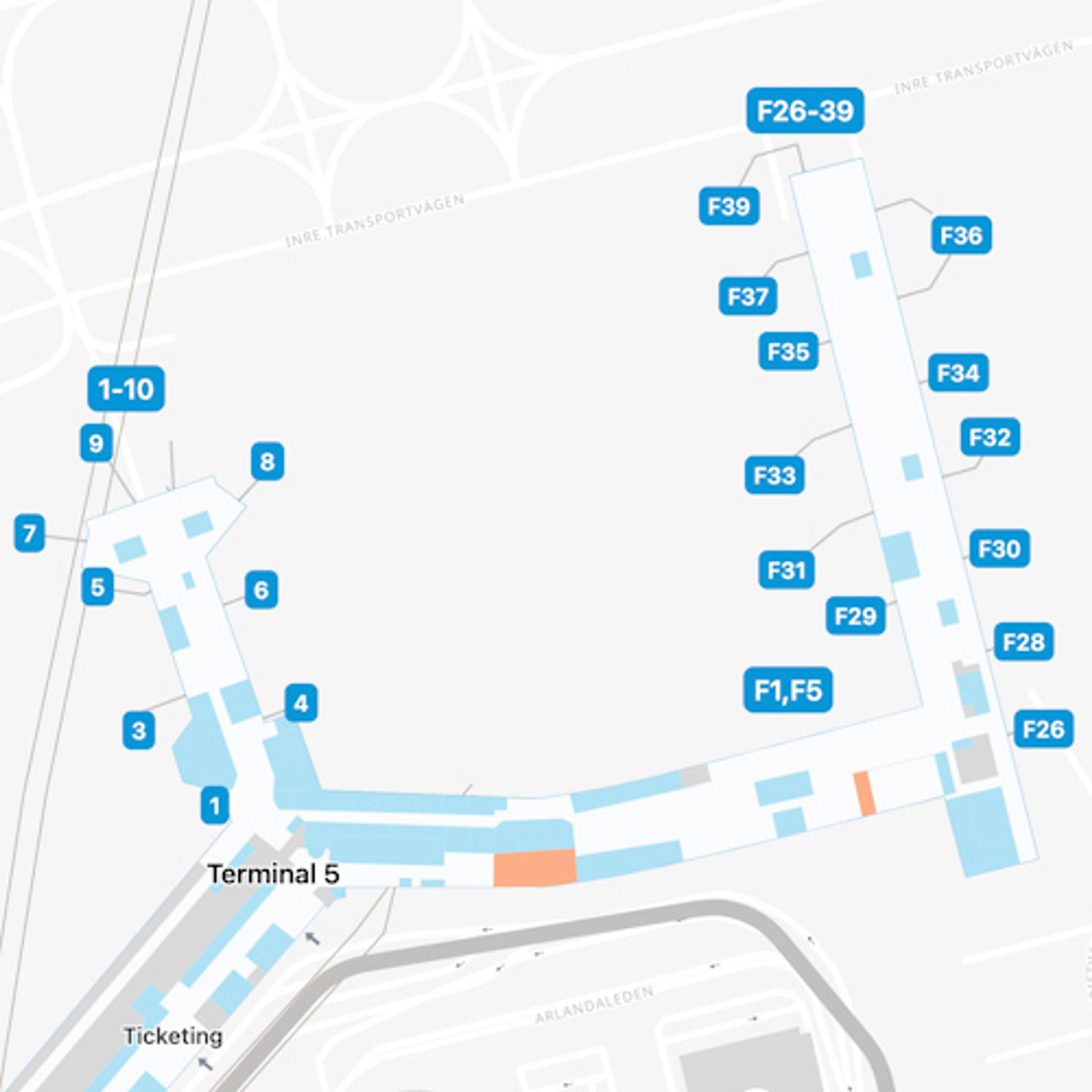 Stockholm Arlanda Airport ARN Terminal 5 Map