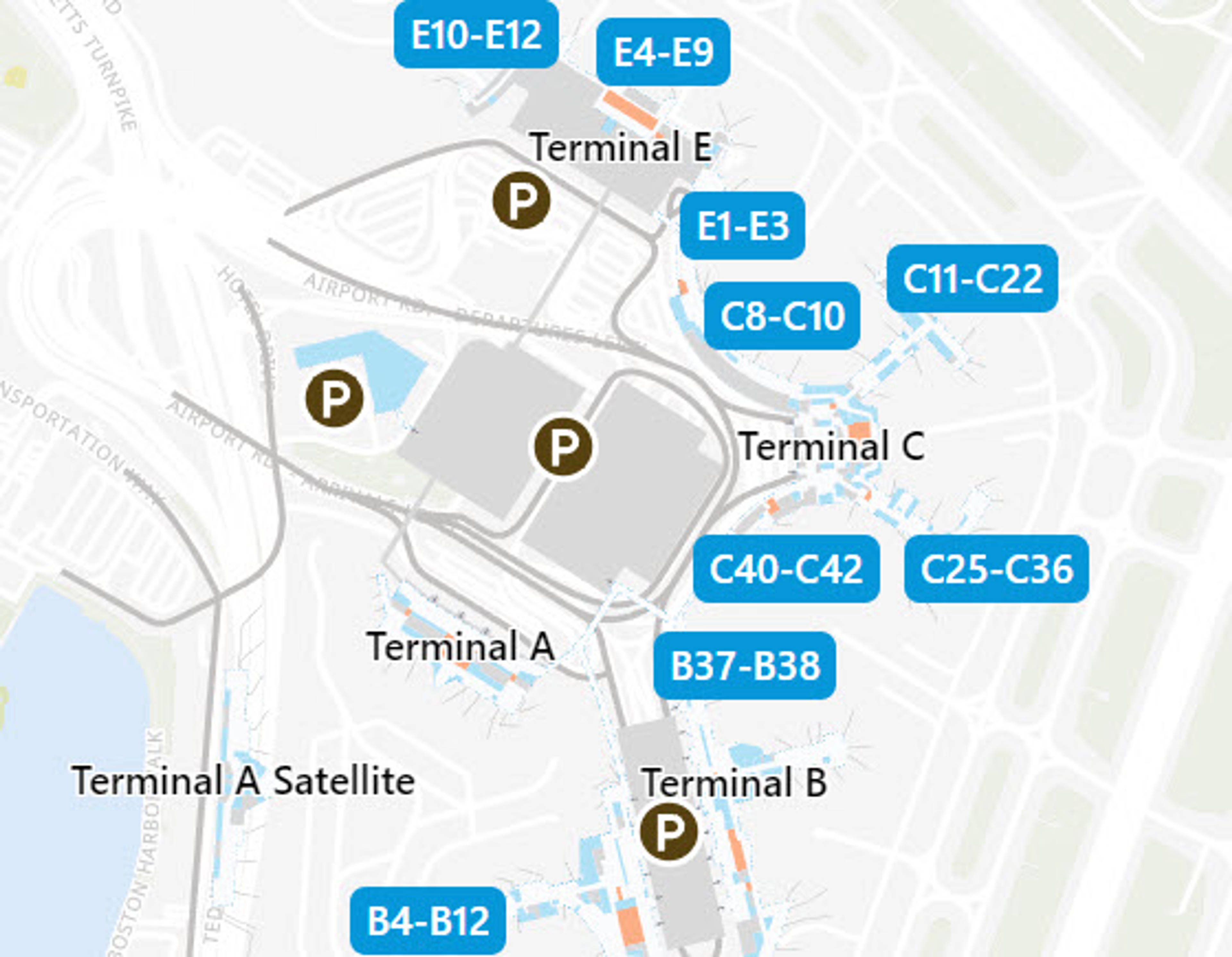BOS Airport Overview Map