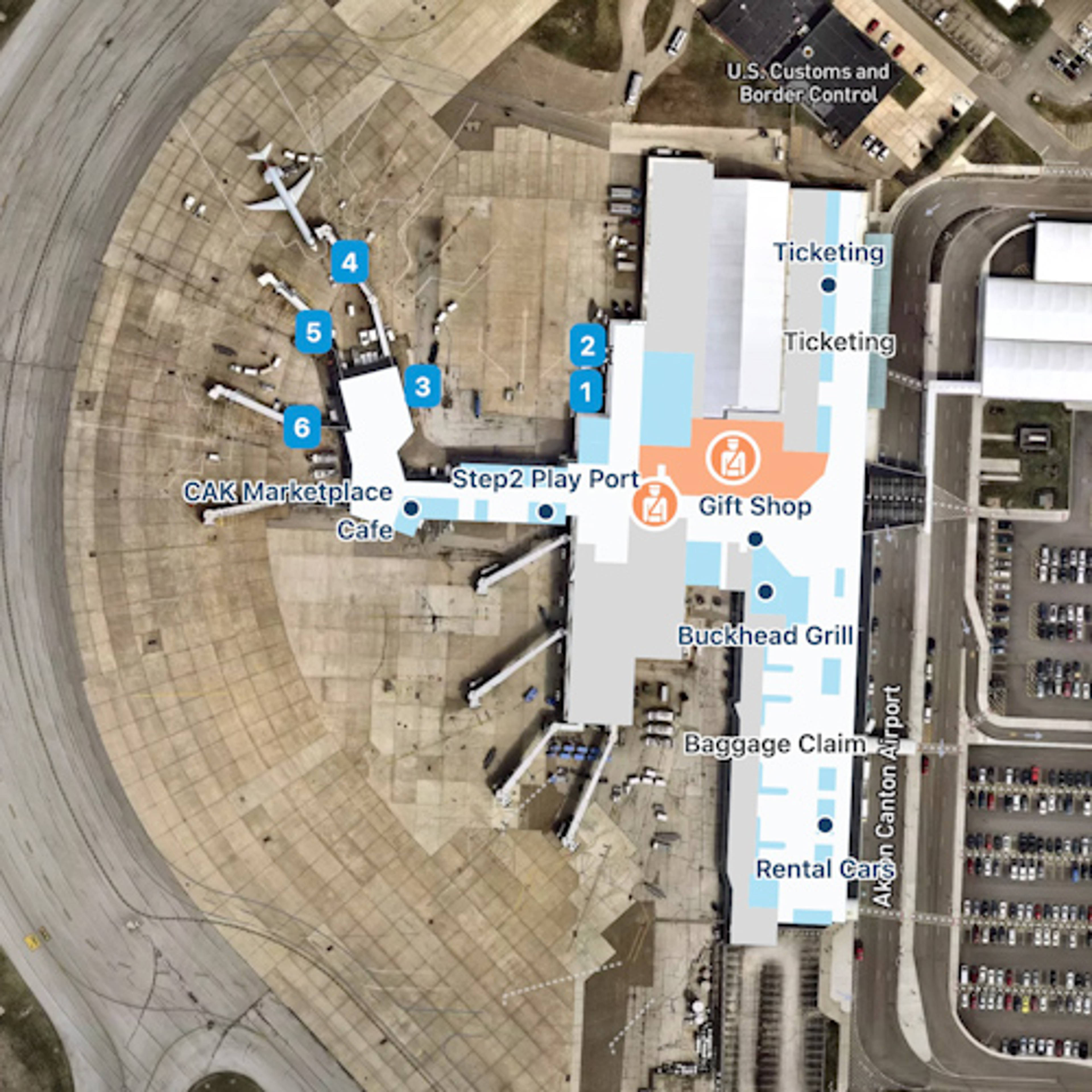 Akron Canton Regional Airport CAK Terminal Overview Map