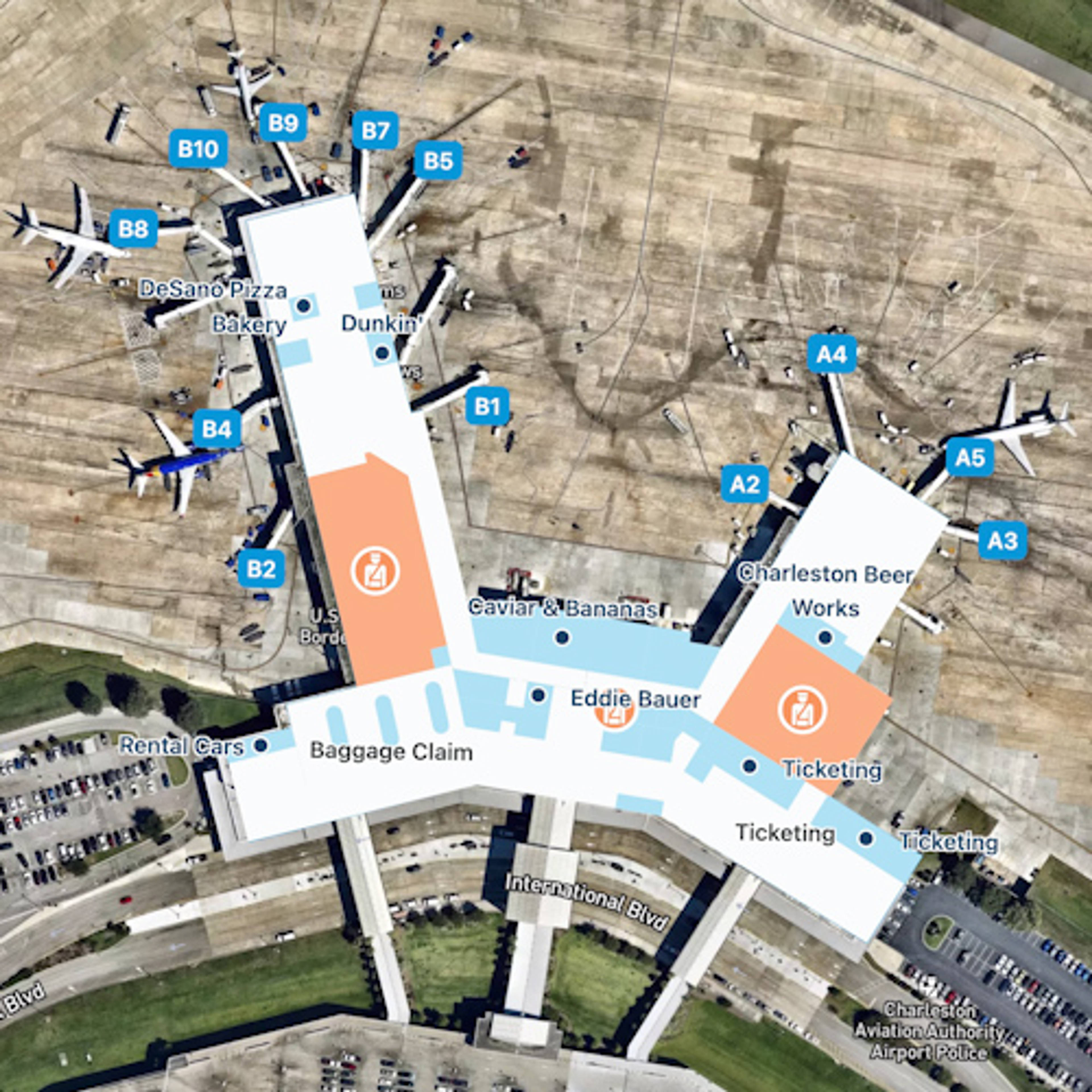 Charleston Airport CHS Terminal Overview Map
