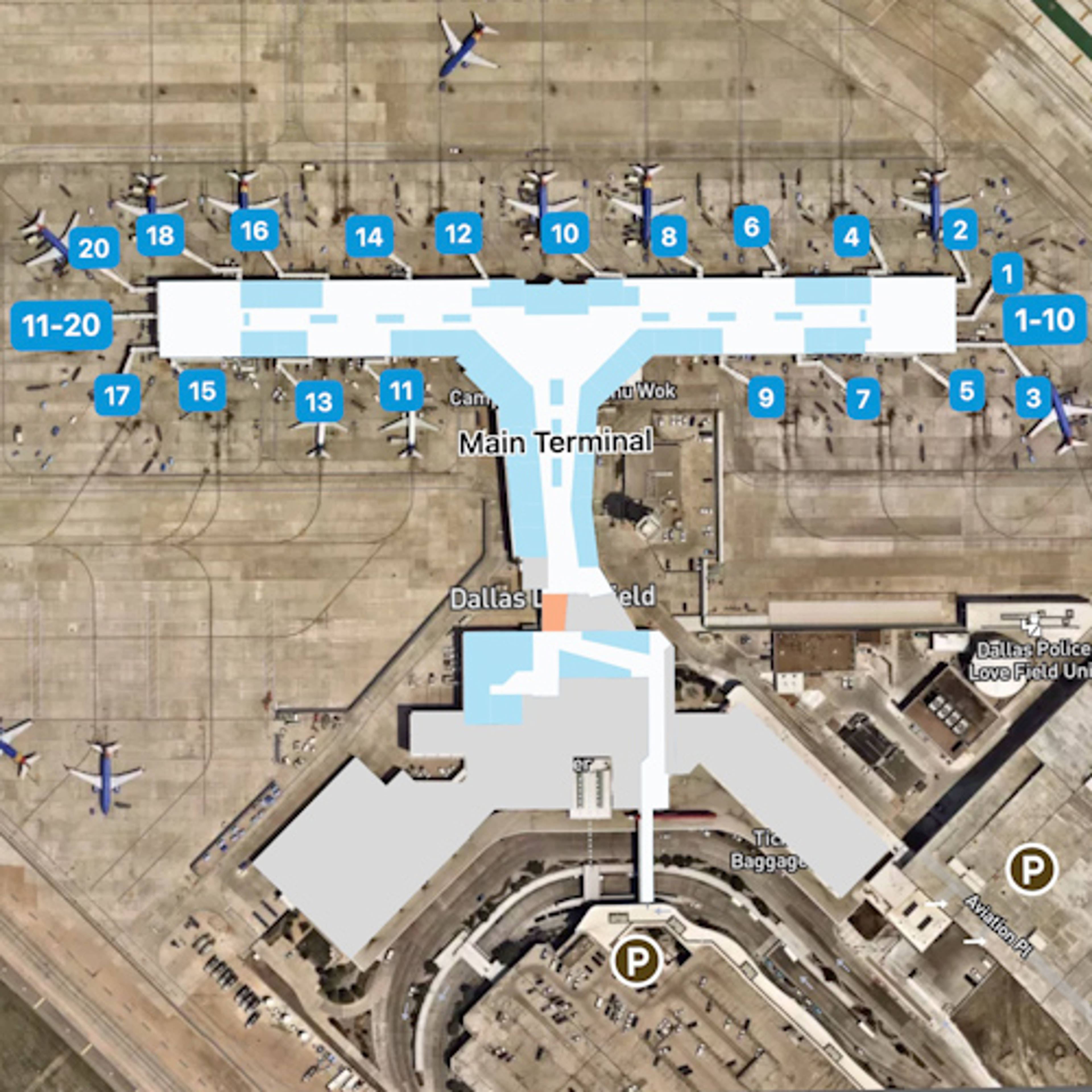 Dallas Love Field Airport DAL Terminal Overview Map
