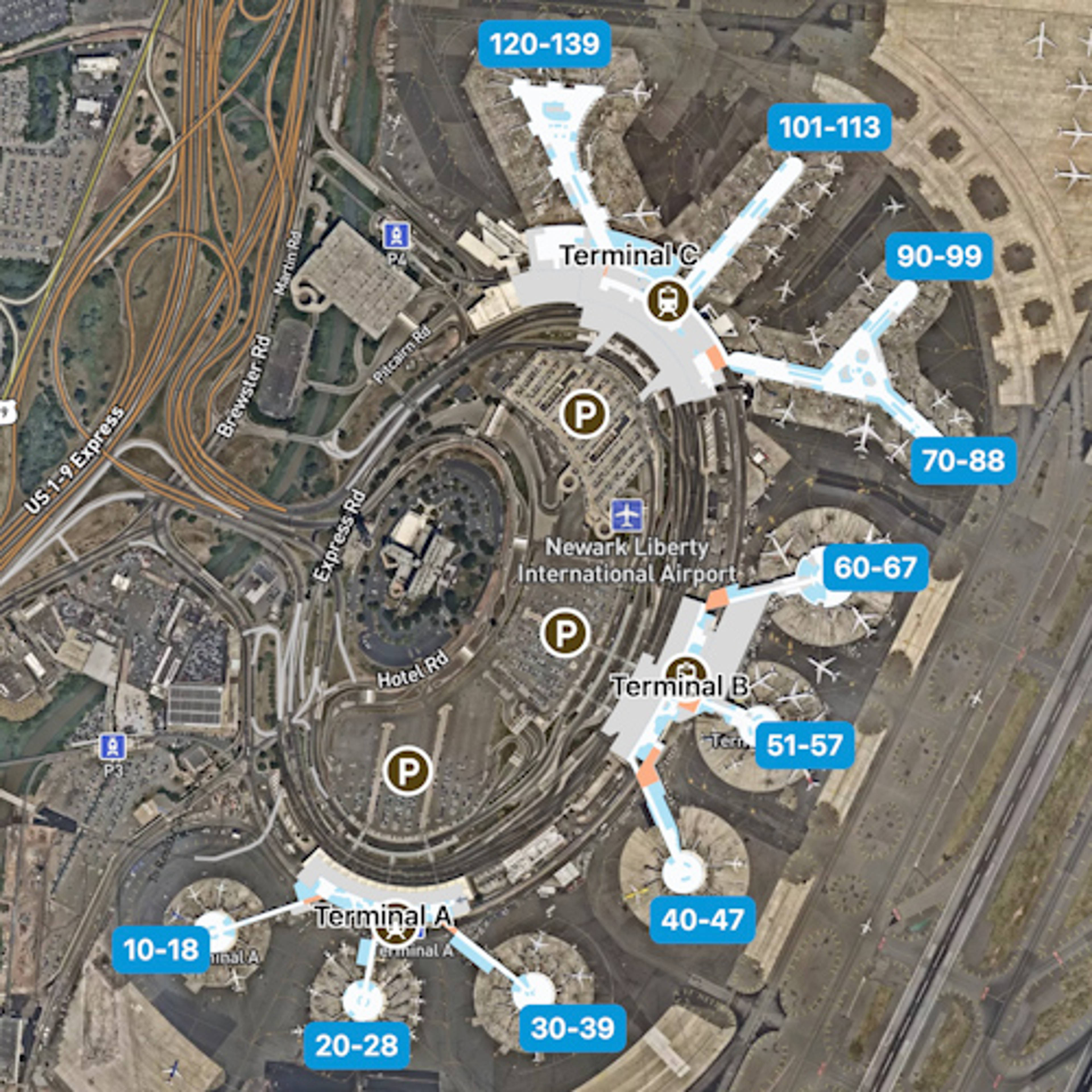 Newark Liberty Airport EWR Terminal Overview Map