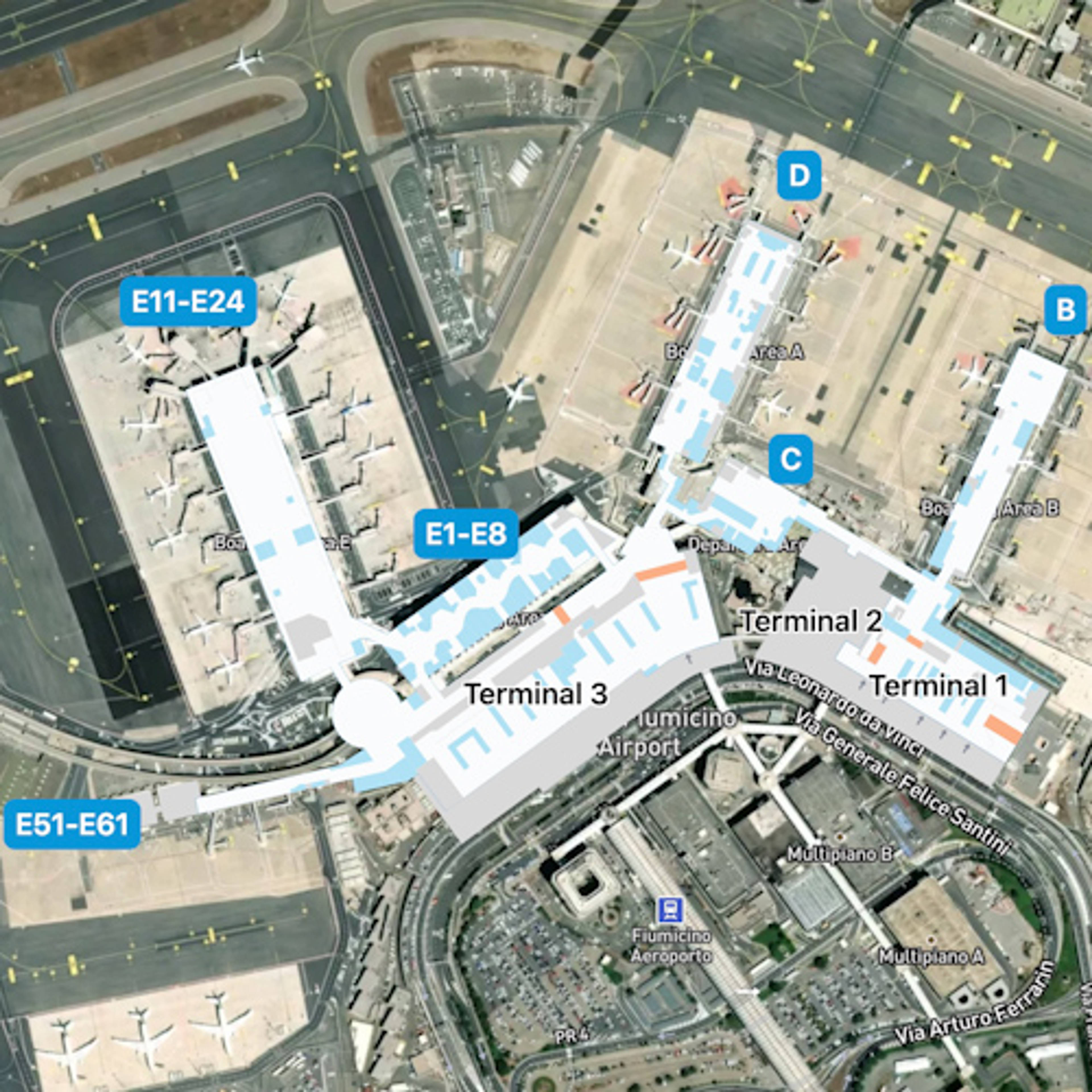 Rome Leonardo da Vinci Airport FCO Terminal Overview Map