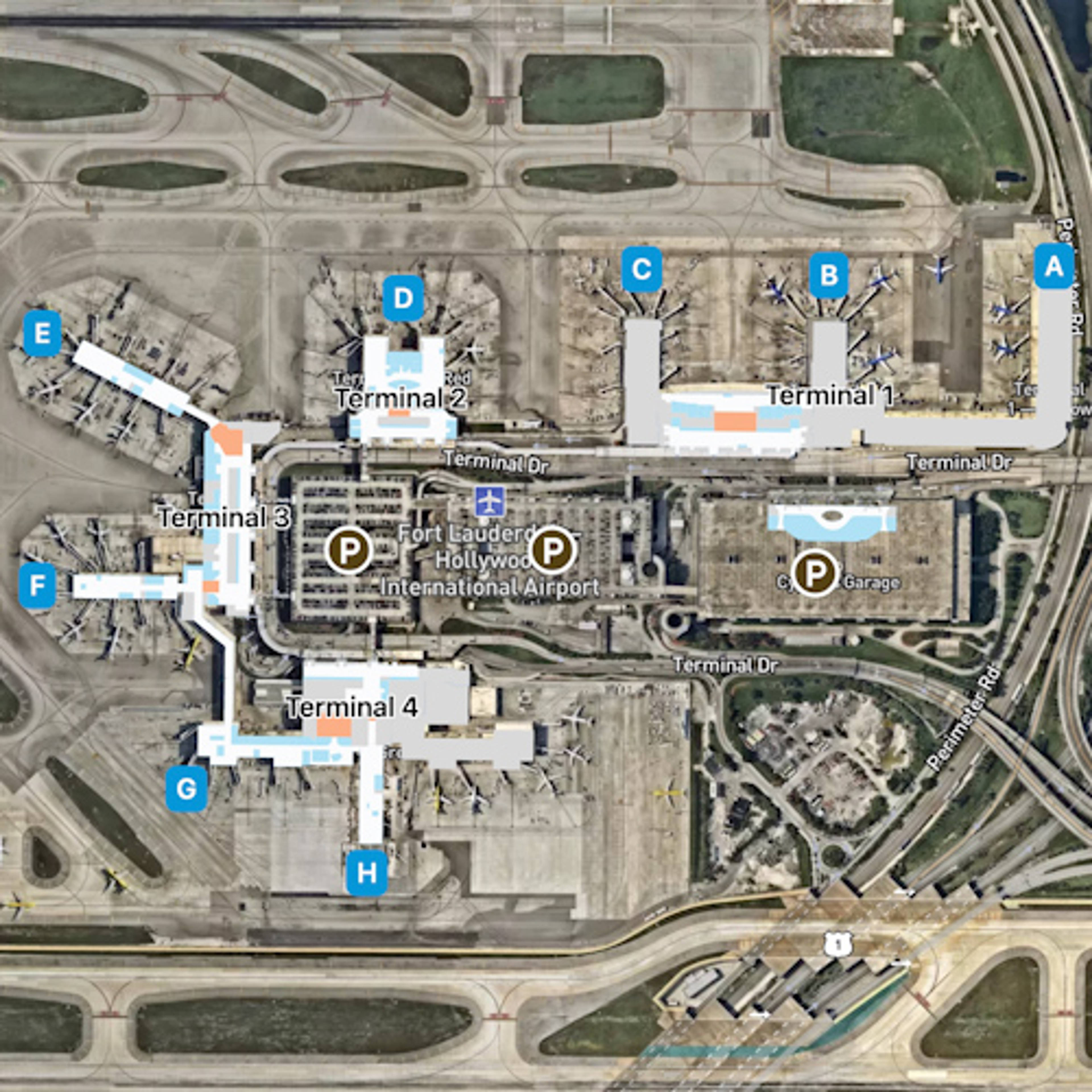 Fort Lauderdale Hollywood Airport FLL Terminal Overview Map