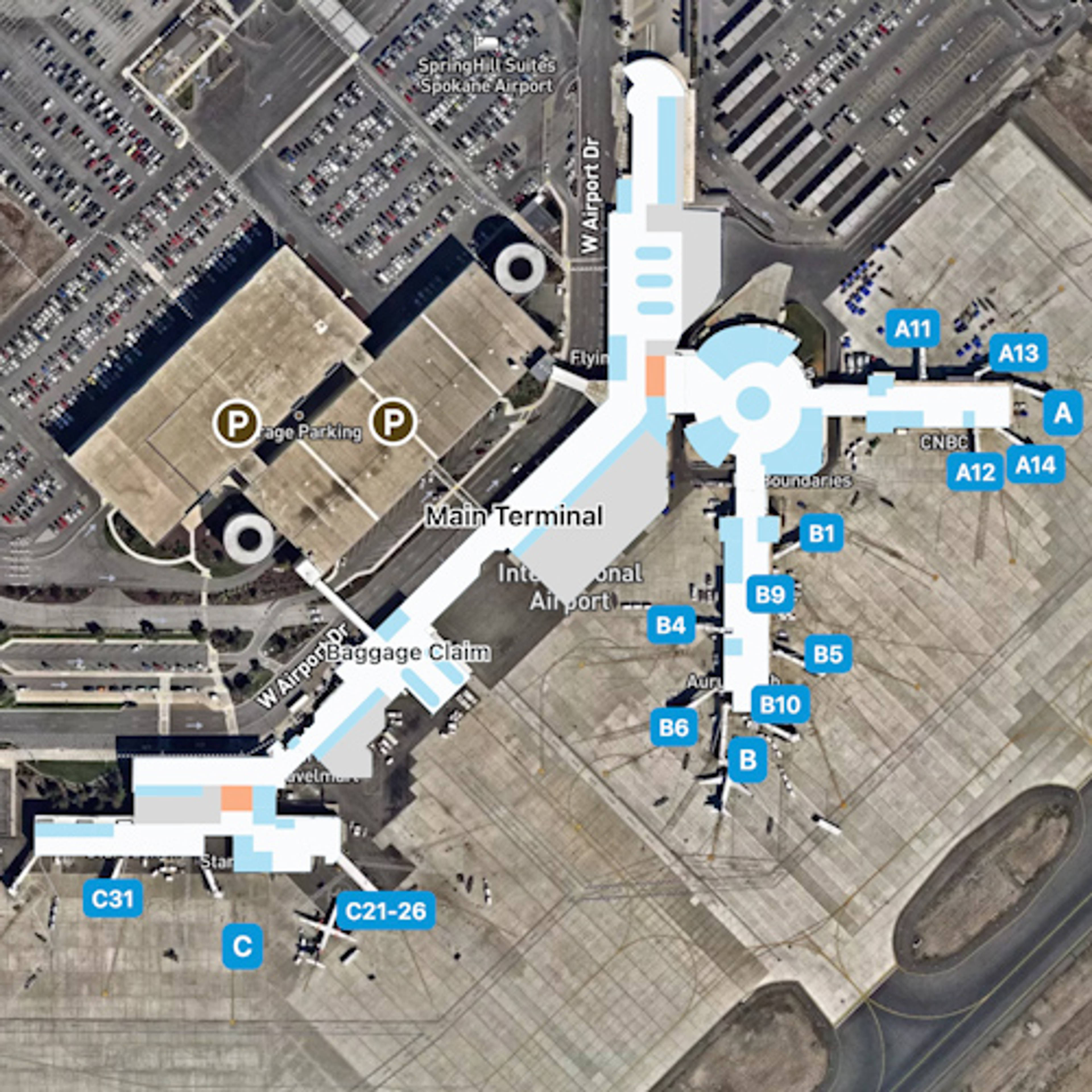 Spokane Airport GEG Terminal Overview Map