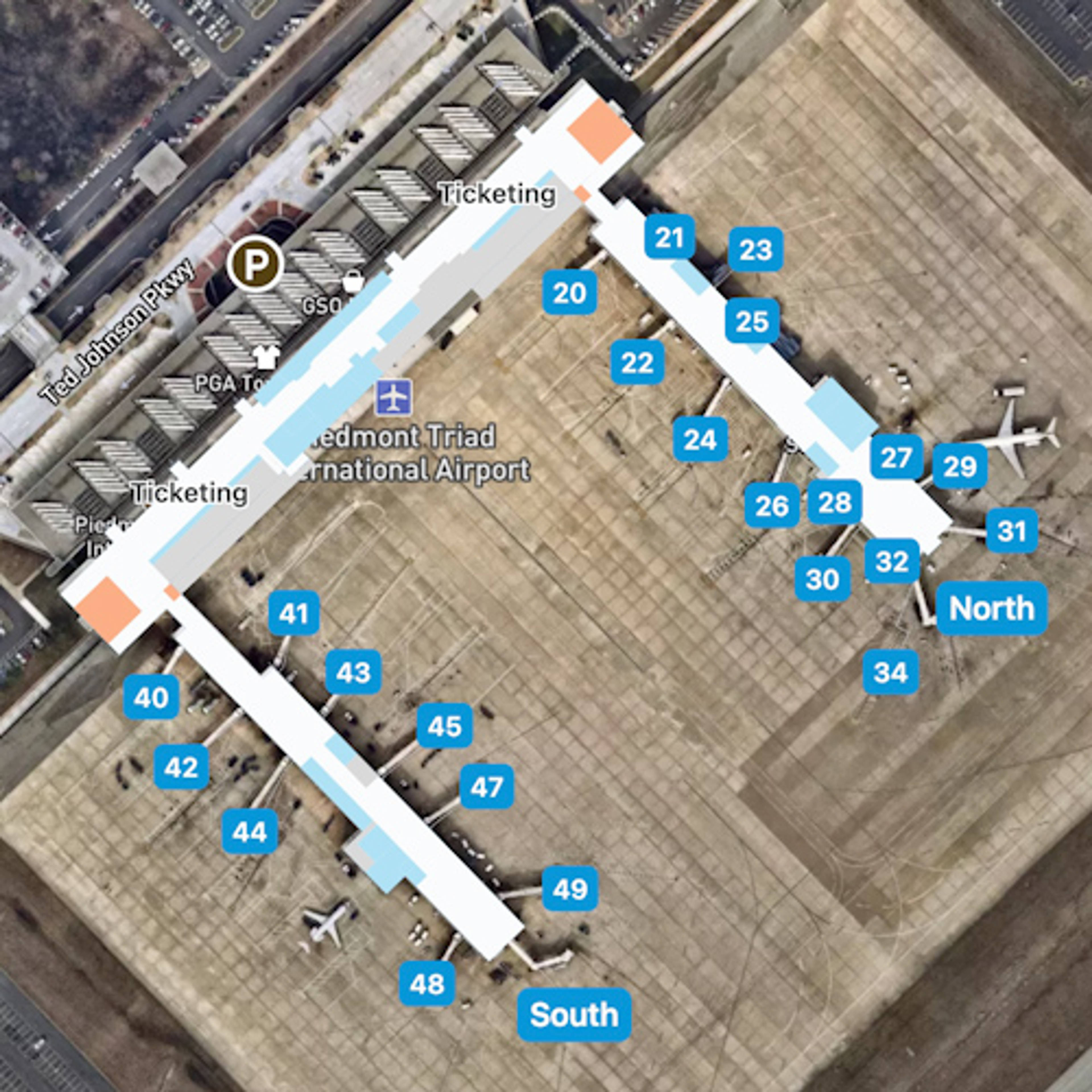 Piedmont Triad Airport GSO Terminal Overview Map