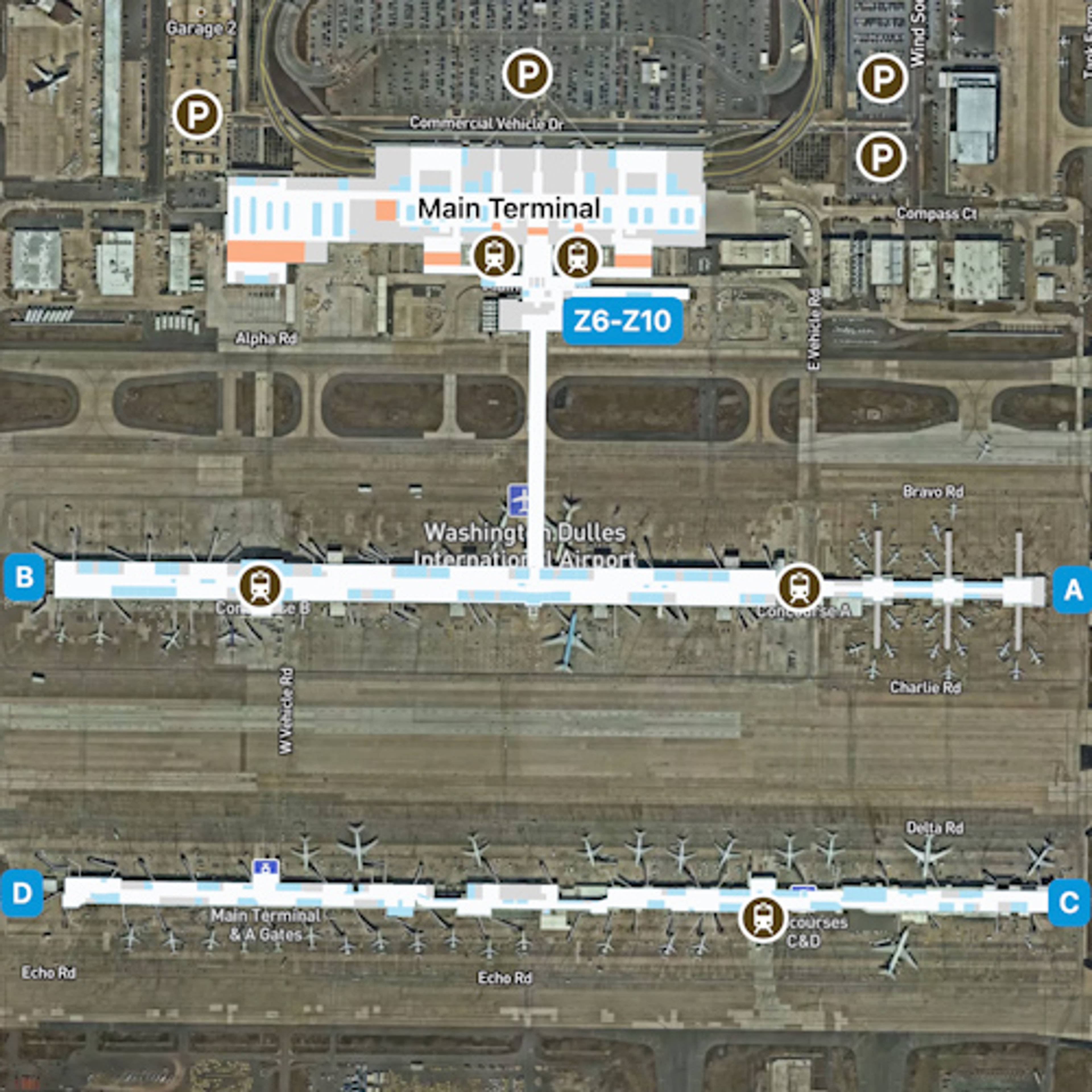 Washington Dulles Airport IAD Terminal Overview Map