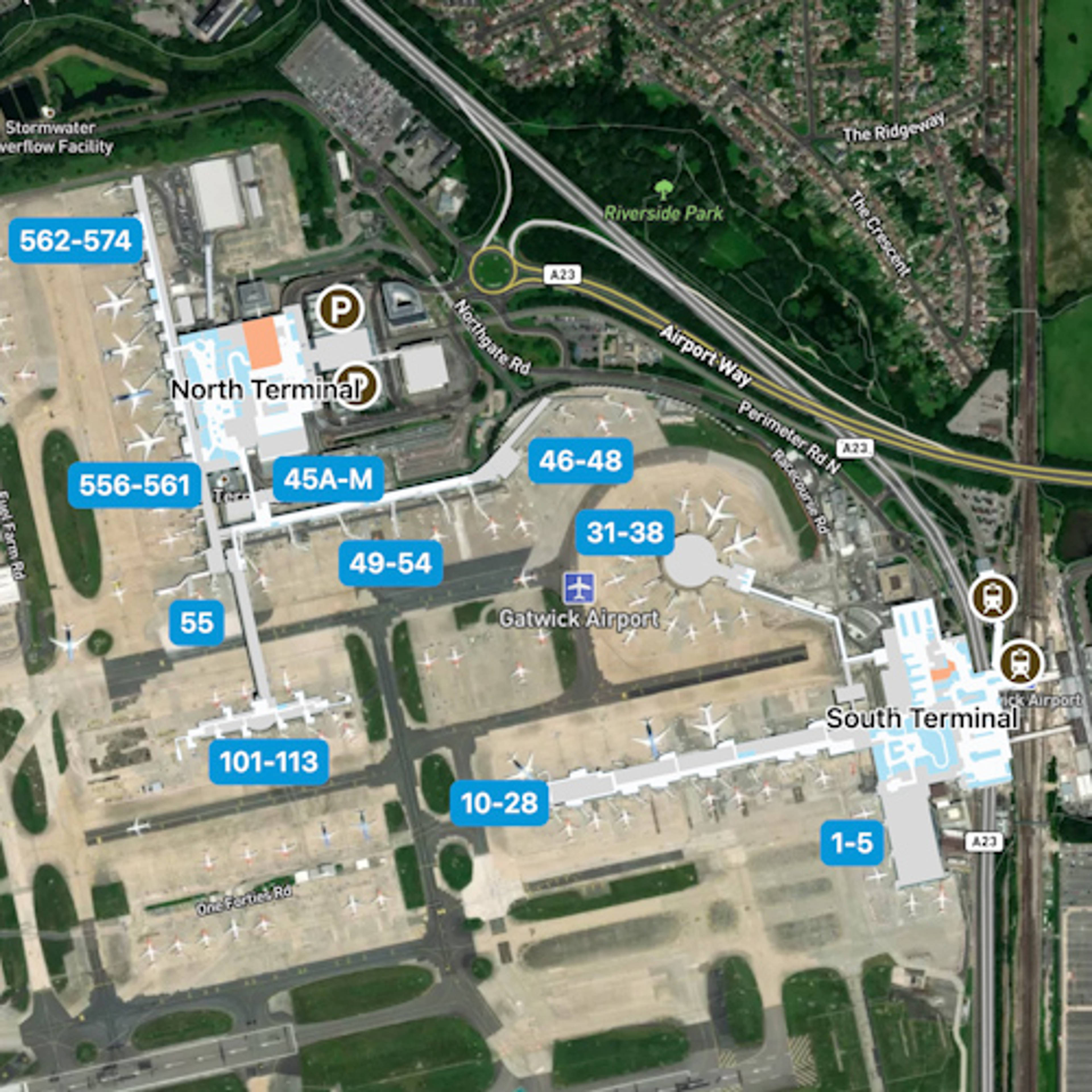London Gatwick Airport LGW Terminal Overview Map