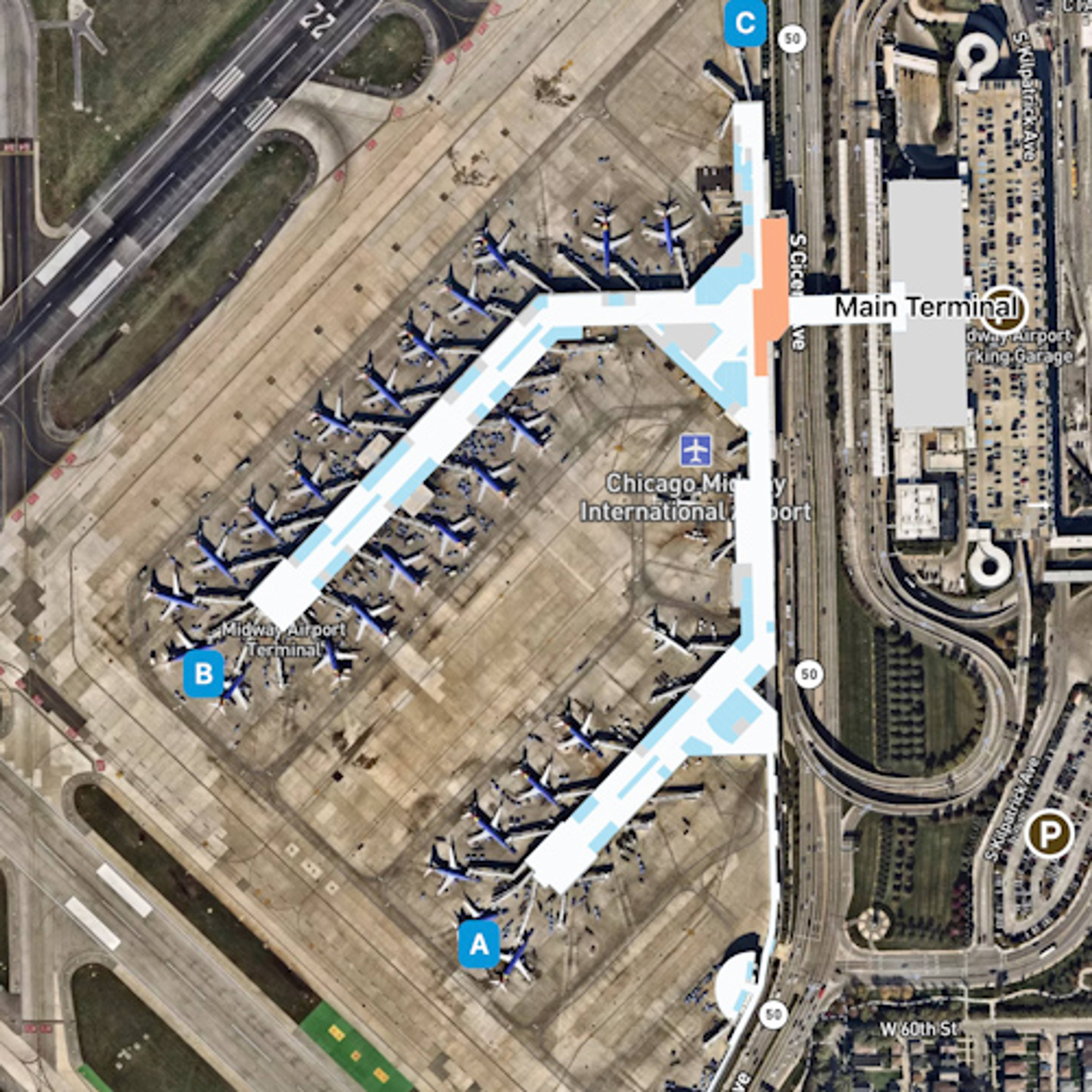 Chicago Midway Airport MDW Terminal Overview Map