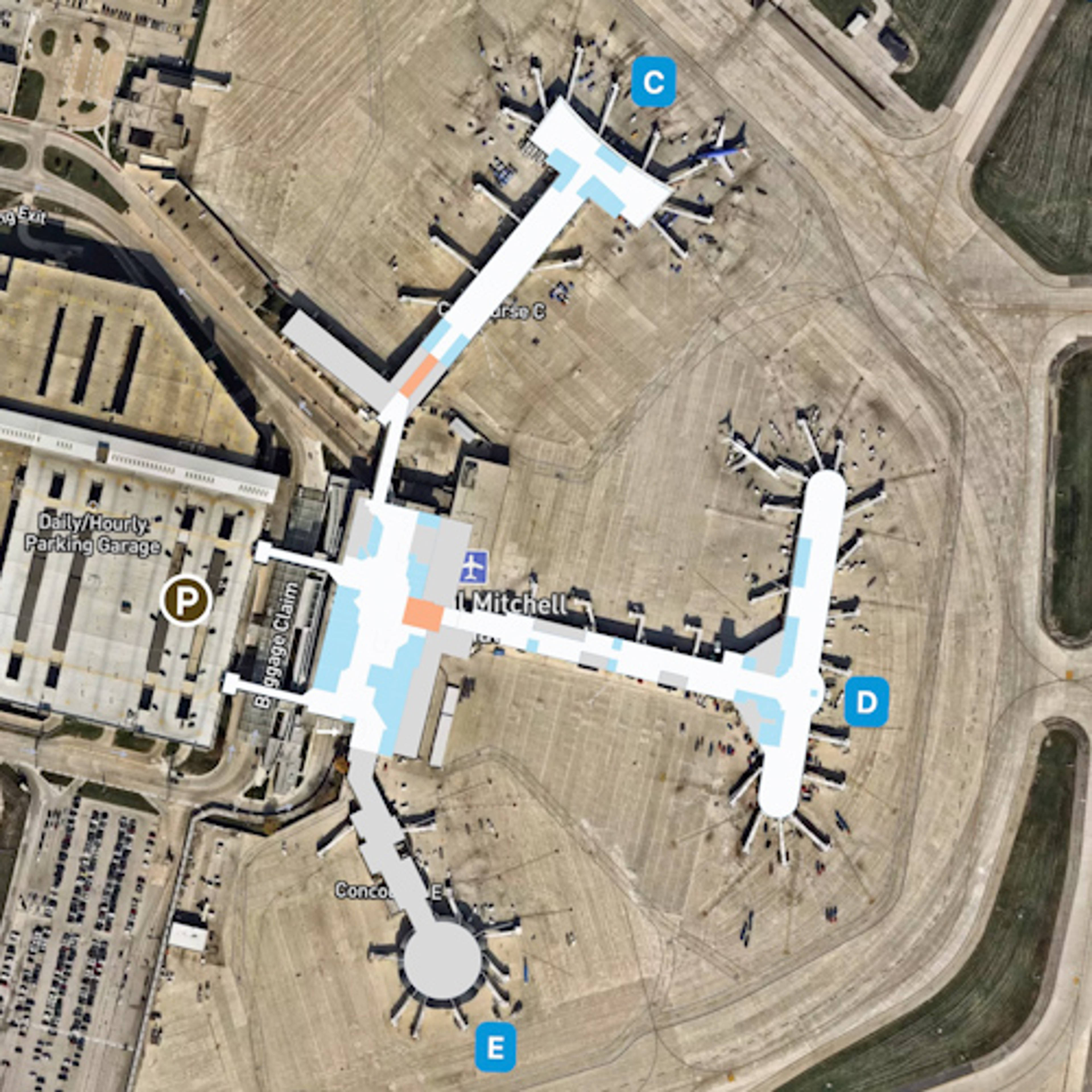 Milwaukee General Mitchell Airport MKE Terminal Overview Map