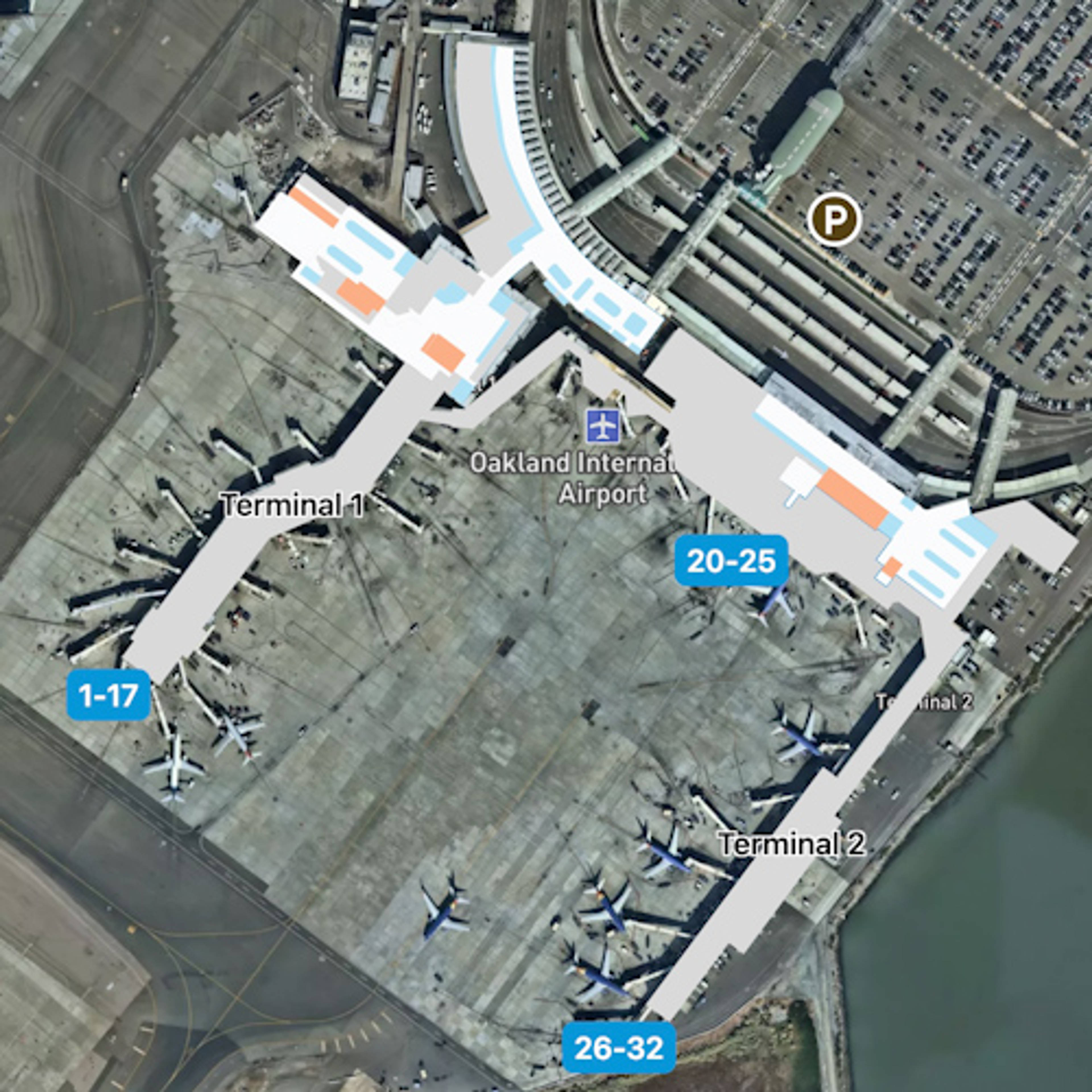 Metropolitan Oakland Airport OAK Terminal Overview Map
