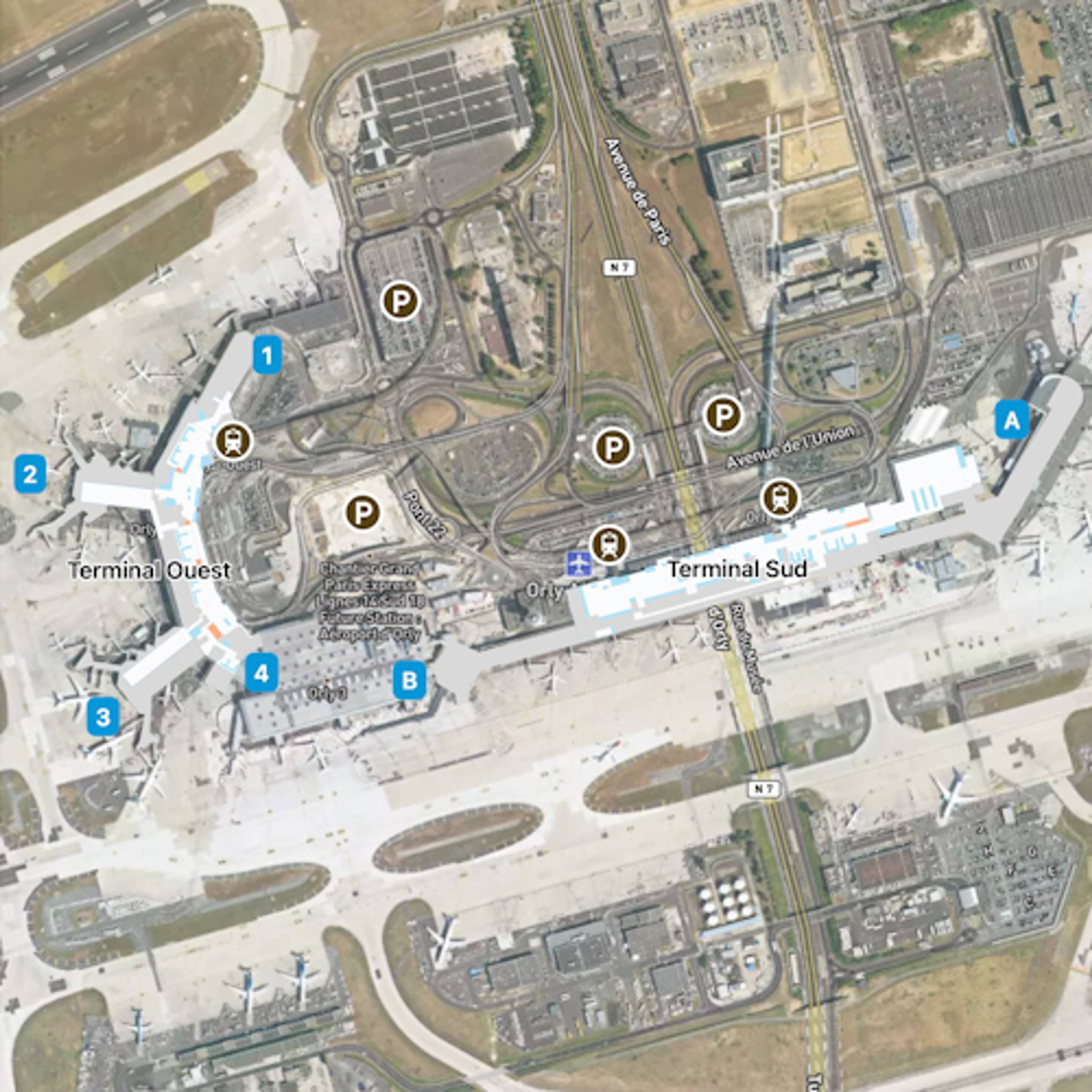 Paris Orly Airport ORY Terminal Overview Map
