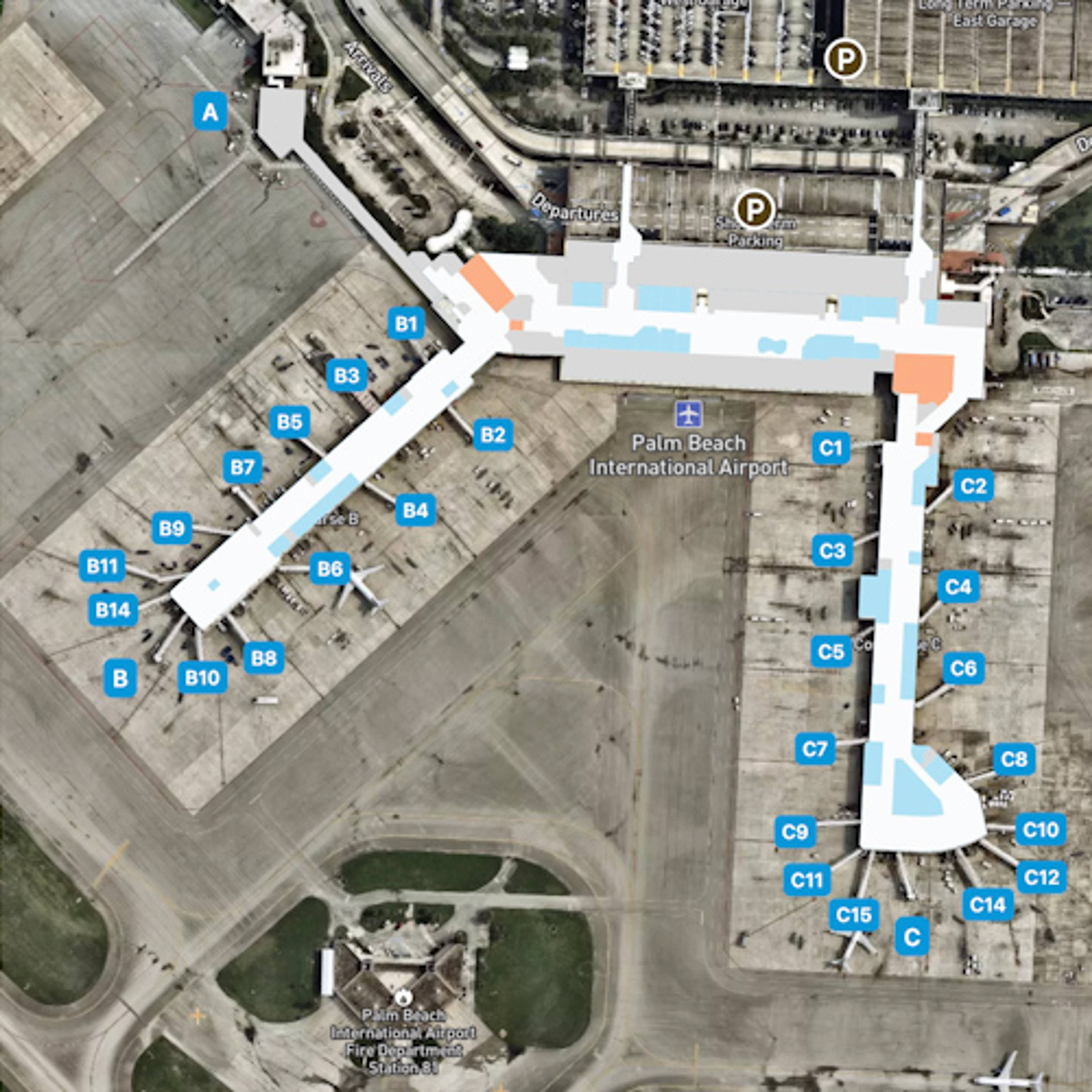 Palm Beach Airport PBI Terminal Overview Map