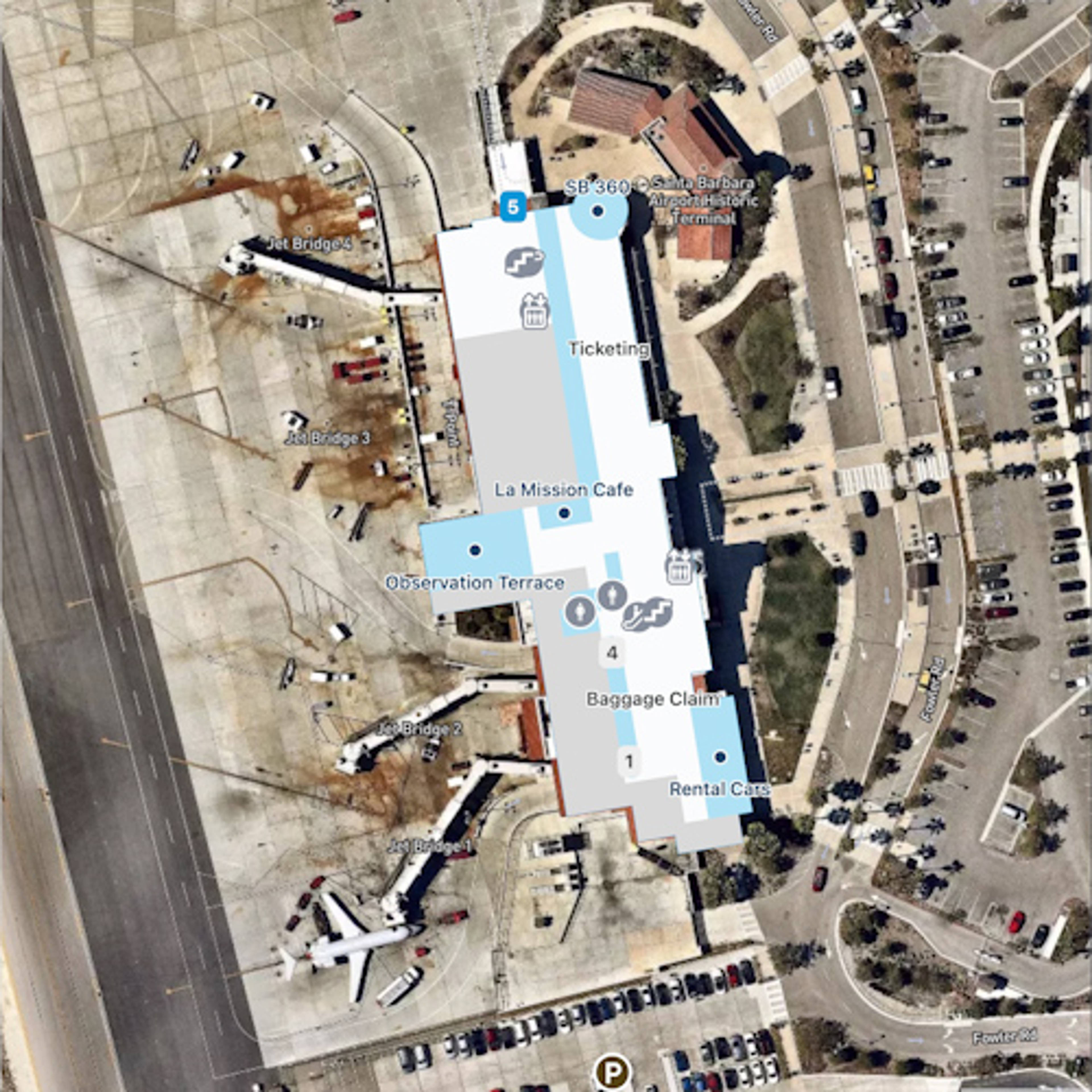 Santa Barbara Muni Airport SBA Terminal Overview Map