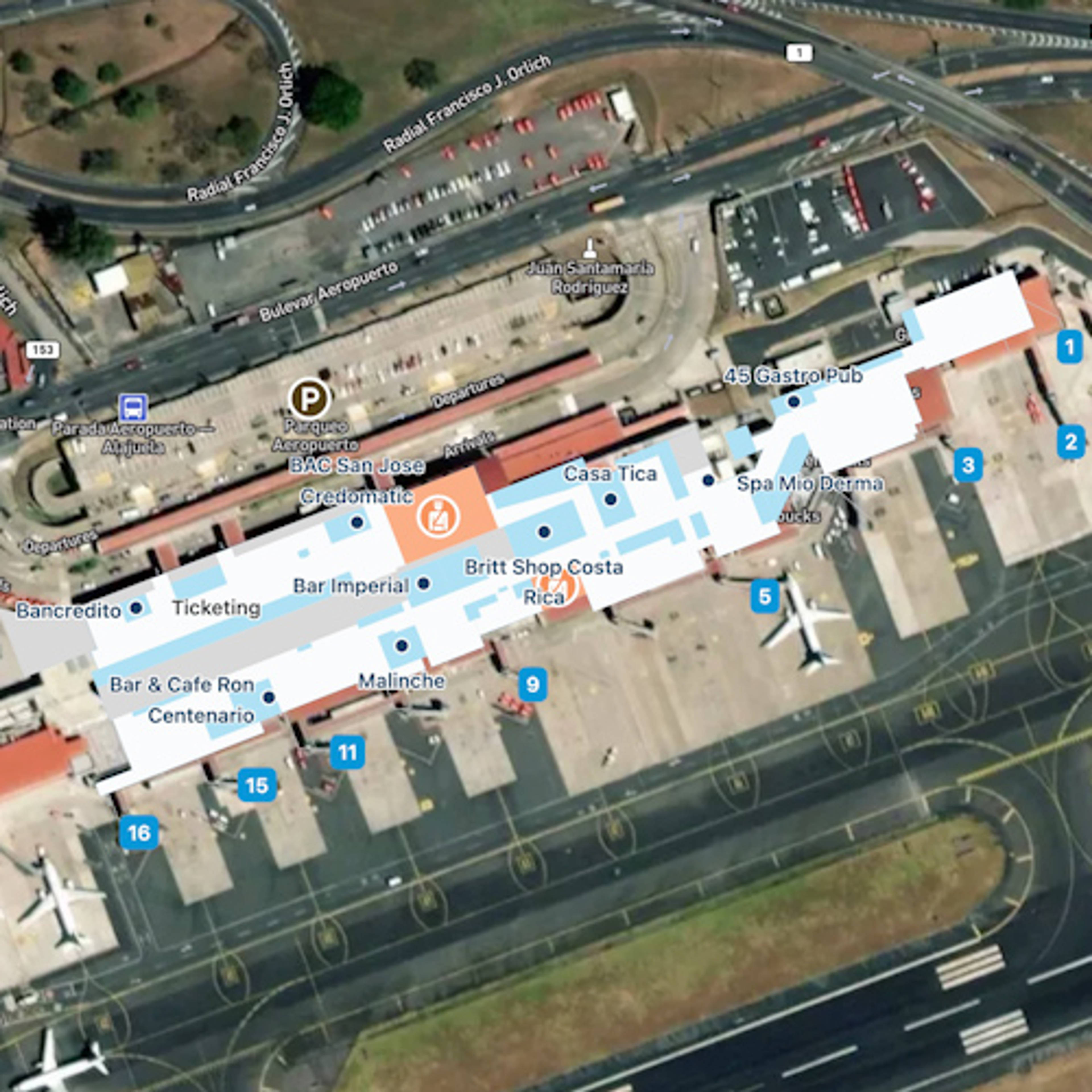 San Jose Santamaria Airport SJO Terminal Overview Map