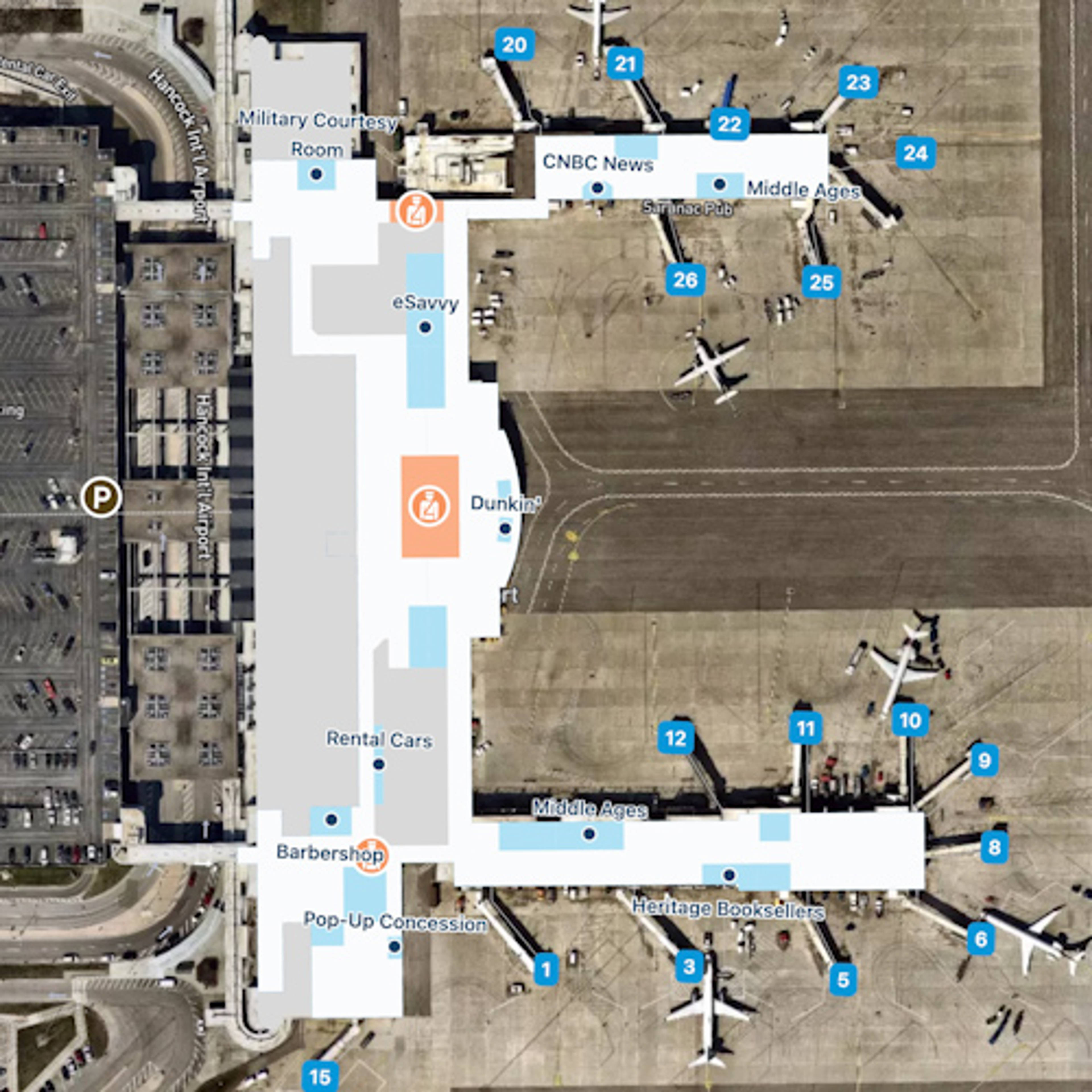 Syracuse Hancock Airport SYR Terminal Overview Map