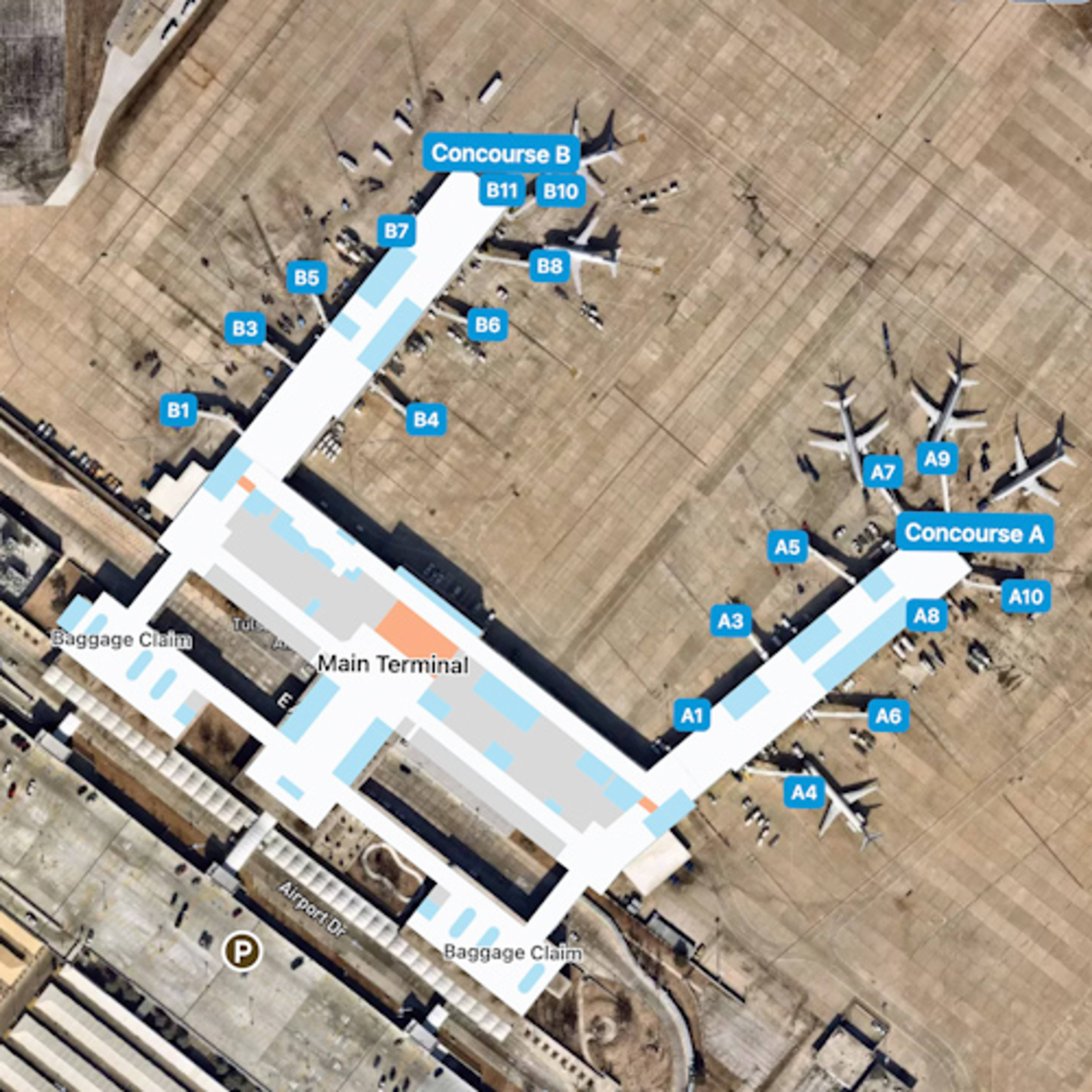 Tulsa Airport TUL Terminal Overview Map