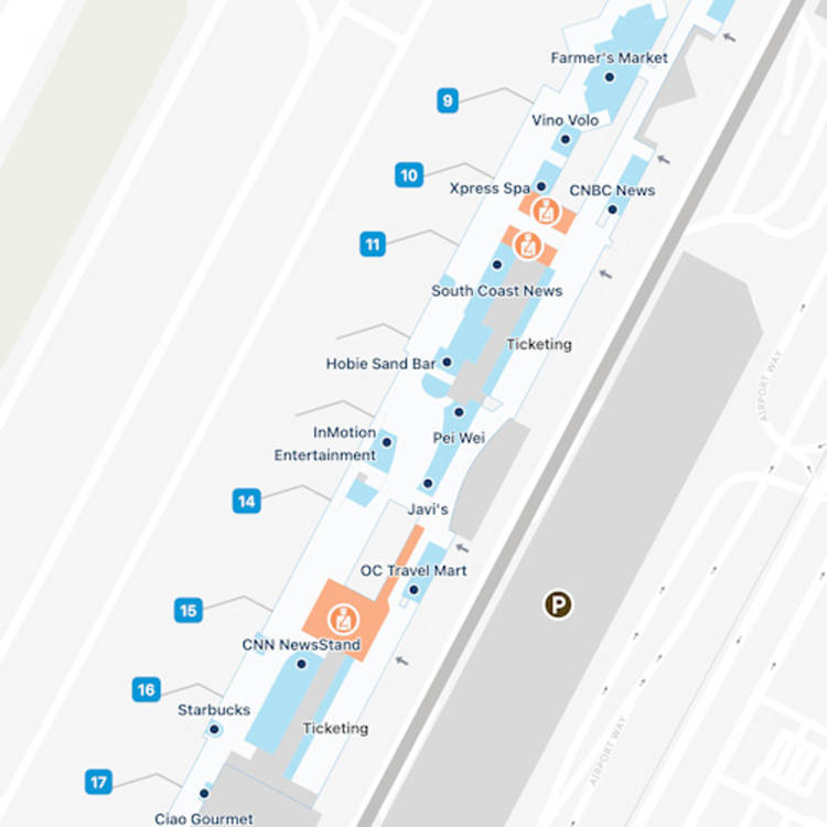 Orange County Airport Terminal B Map Guide   Orange County John Wayne SNA Terminal B 