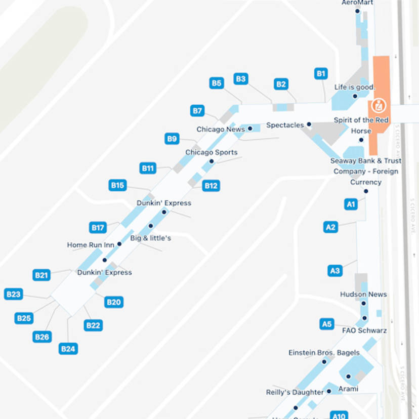 Chicago Midway Airport Concourse B Map & Guide